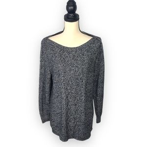 Crown & Ivy Black Marled Long Cable Knit Sweater